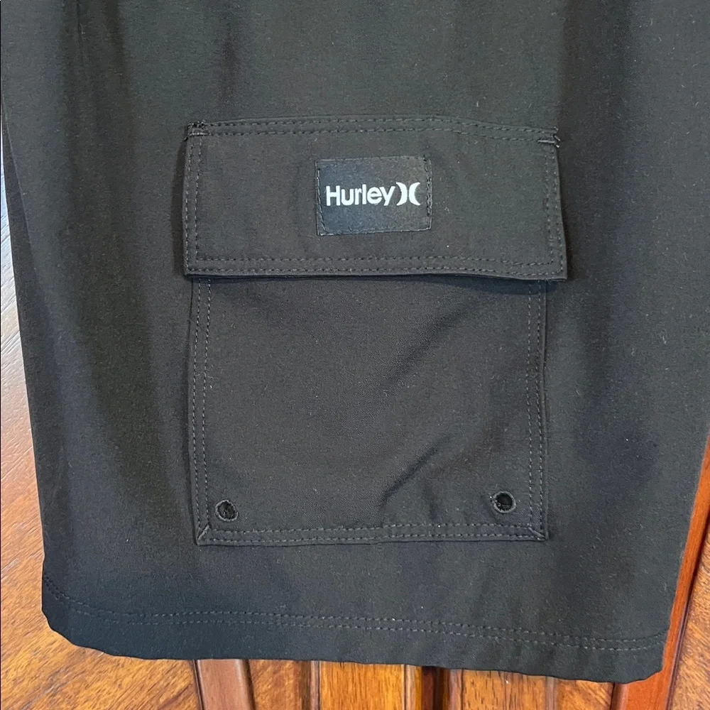 Hurley Boy’s Black Cargo Swim Shorts with Drawstring Waist